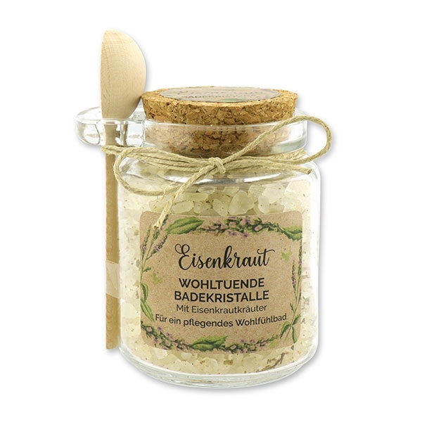Badesalz 300g im Glas mit Holzlöffel "Wohlfühlzeit", Eisenkraut