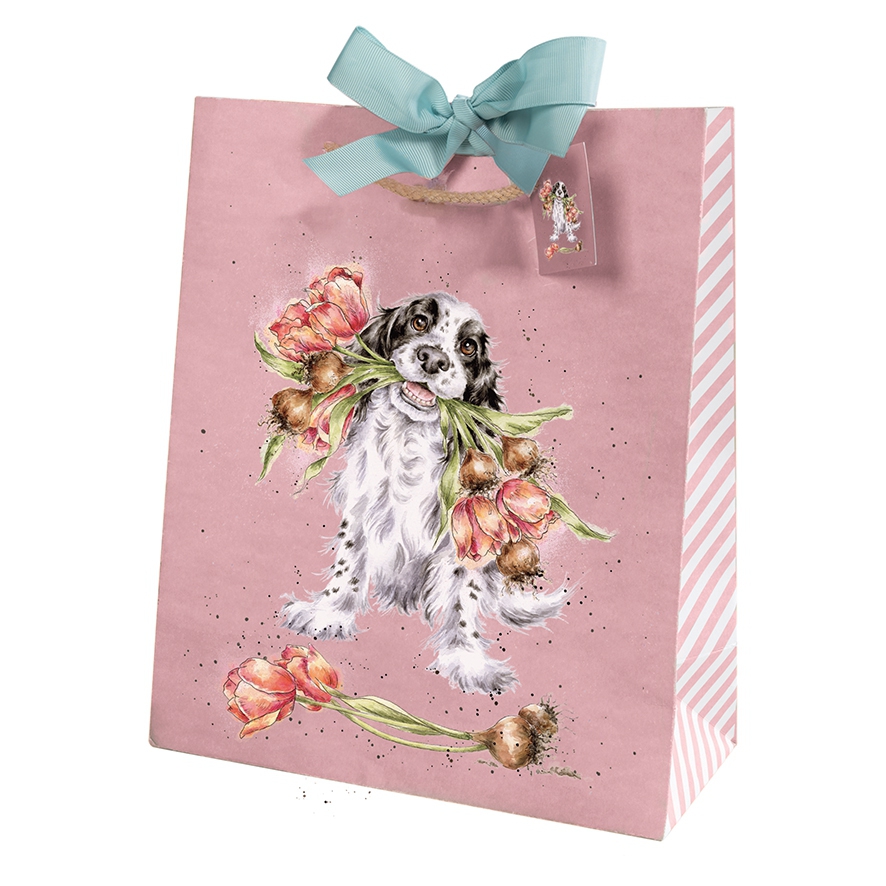 Hund grosse Geschenktüte "Blooming with Love" 300 x 250 x 110mm Wrendale Designs