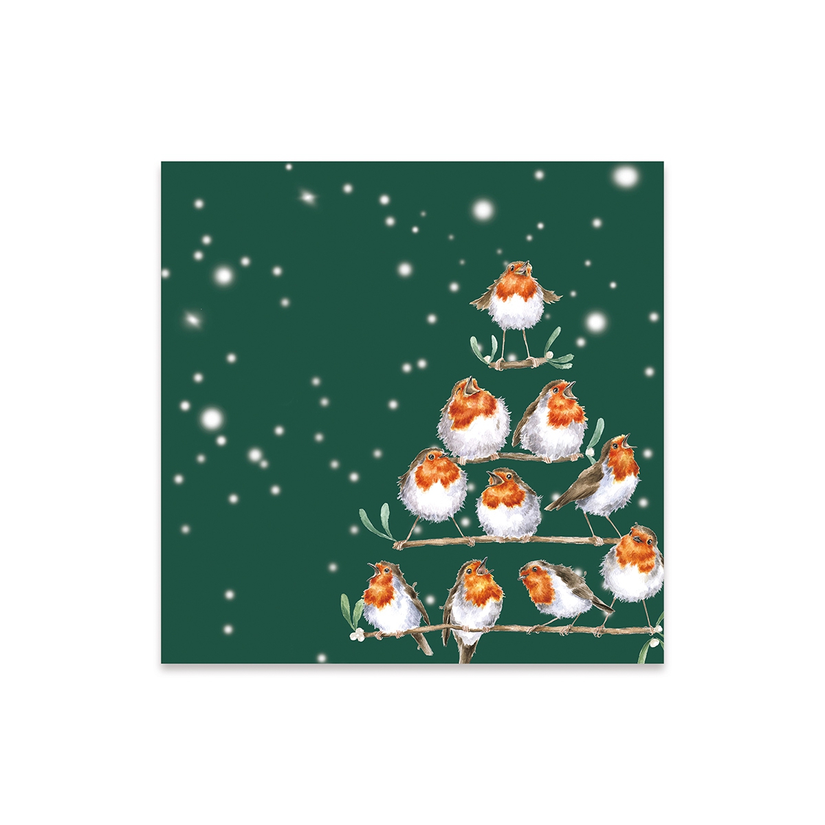 Oiseaux Serviette de Noël "Rockin' Robins" cocktail size 24 x 24cm Wrendale Designs
