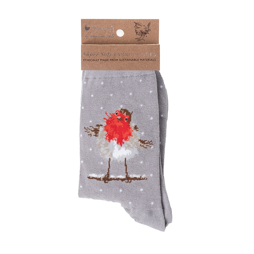 Vogel Weihnachtssocken "Jolly Robin" Damengrösse Wrendale Designs