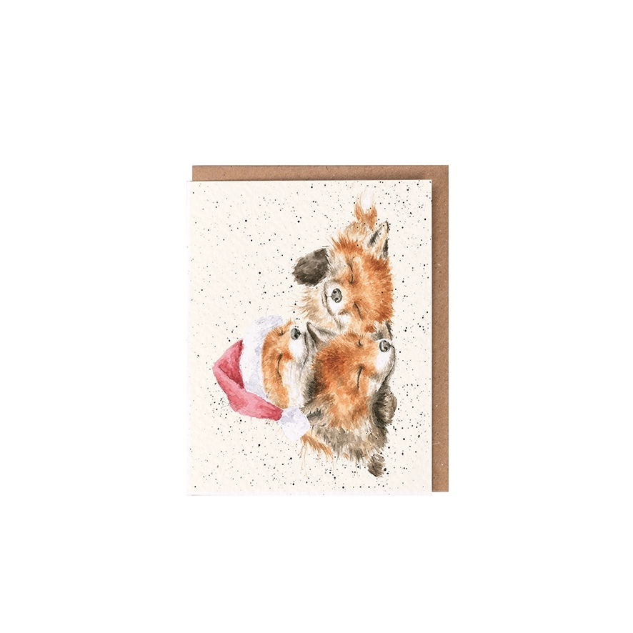3 Füchse mit Weihnachtsmütze Weihnachtskarte "Night Before Christmas" 91 x 72mm Wrendale Designs