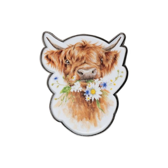 Hochlandkuh Pin-Abzeichen 35mm "Daisy Coo" Wrendale Designs