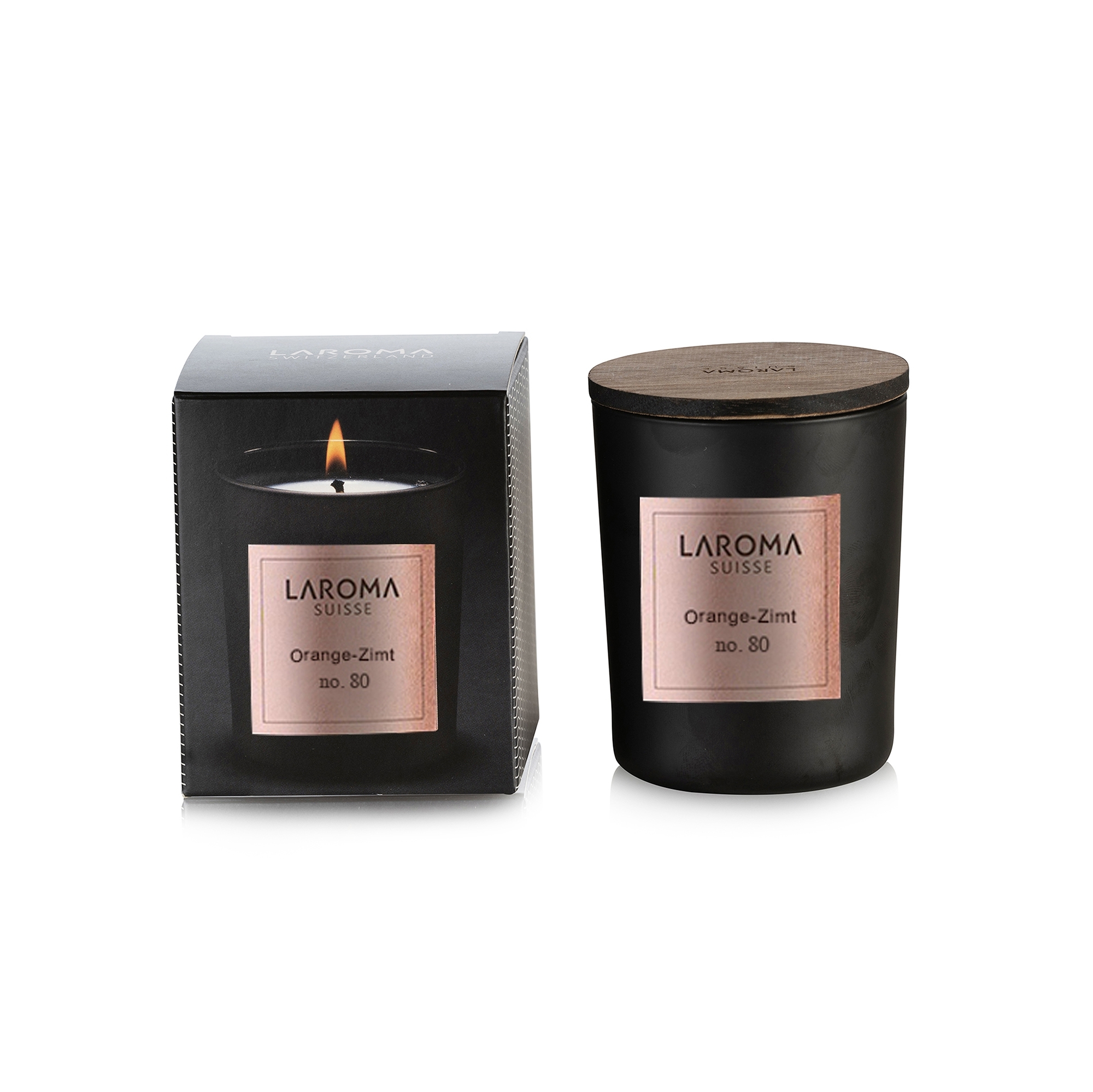 Bougie parfumée orange-cannelle or rose Laroma Suisse