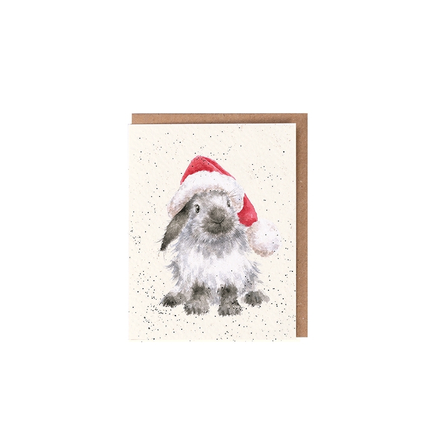 Hase mit Weihnachtsmütze Weihnachtskarte "Ho Ho Ho" 91 x 72mm Wrendale Designs