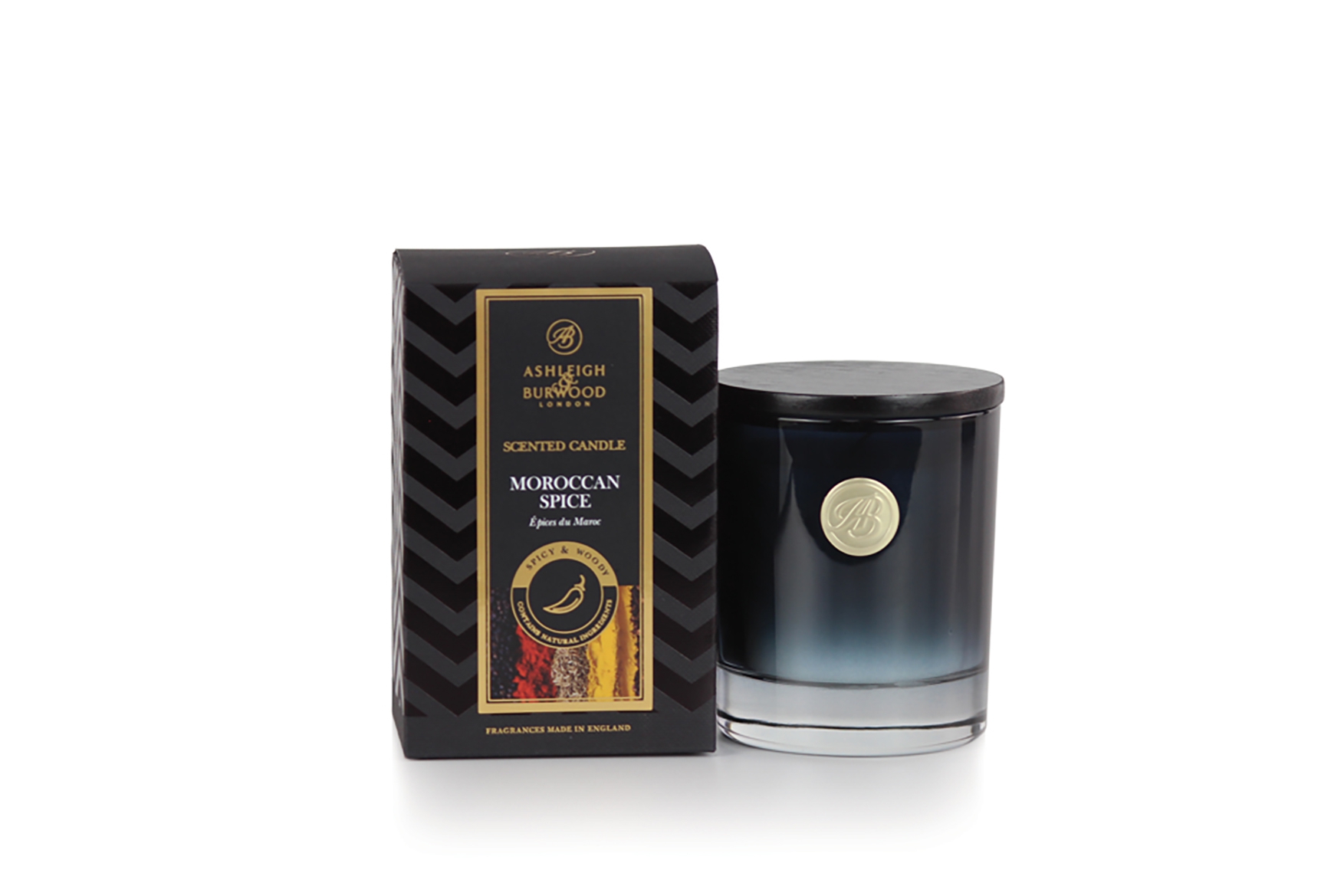 Moroccan Spice Signature Collection Bougie parfumée 140g avec couvercle en bois noir raffiné