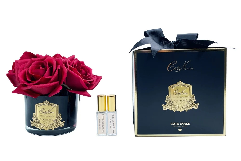 Five Roses parfümierte rote Rosen - Black - Côte Noire grosse edle Geschenkbox