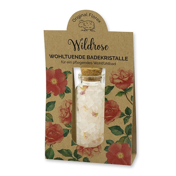 Badesalz 40g im Glas mit Kork "Wohlfühlzeit", Wildrose