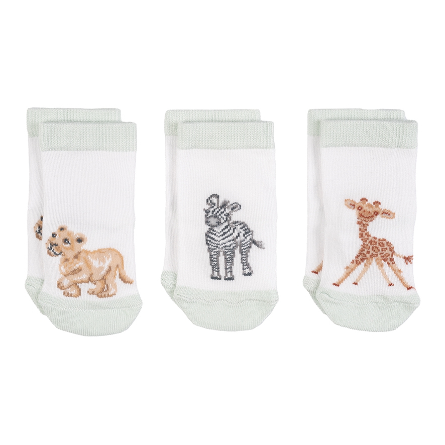 Tigre - Zèbre - Girafe "Little Savannah" Set chaussettes bébé 6-12 mois Wrendale Designs