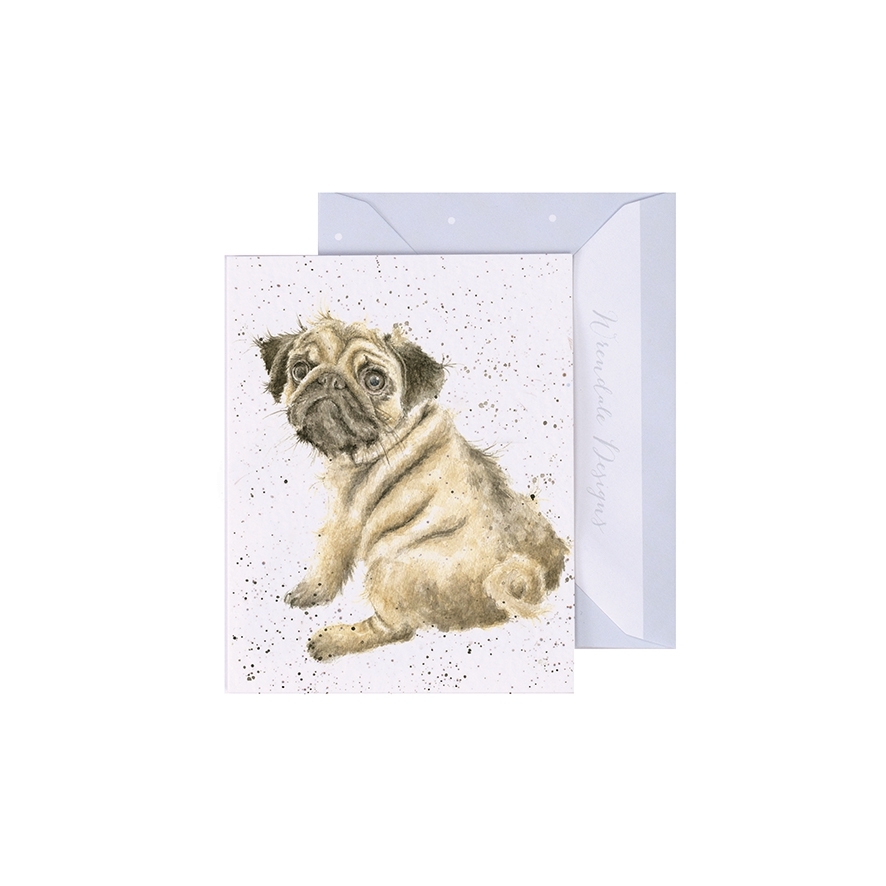 Mops Geschenkkarte "Pug Love" 90 x 75mm Wrendale Designs