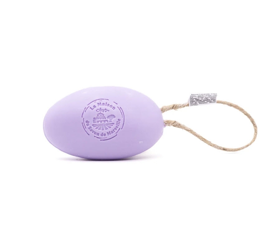 Lavendel Eselsmilchseife mit Kieselsteinen 175 g mit Hanfseil