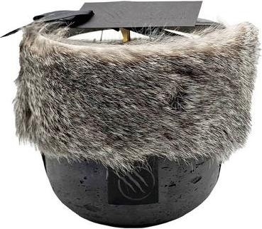 Oscar Luxury Kerze M anthrazit schwarz mit Kaninchenfell Grau