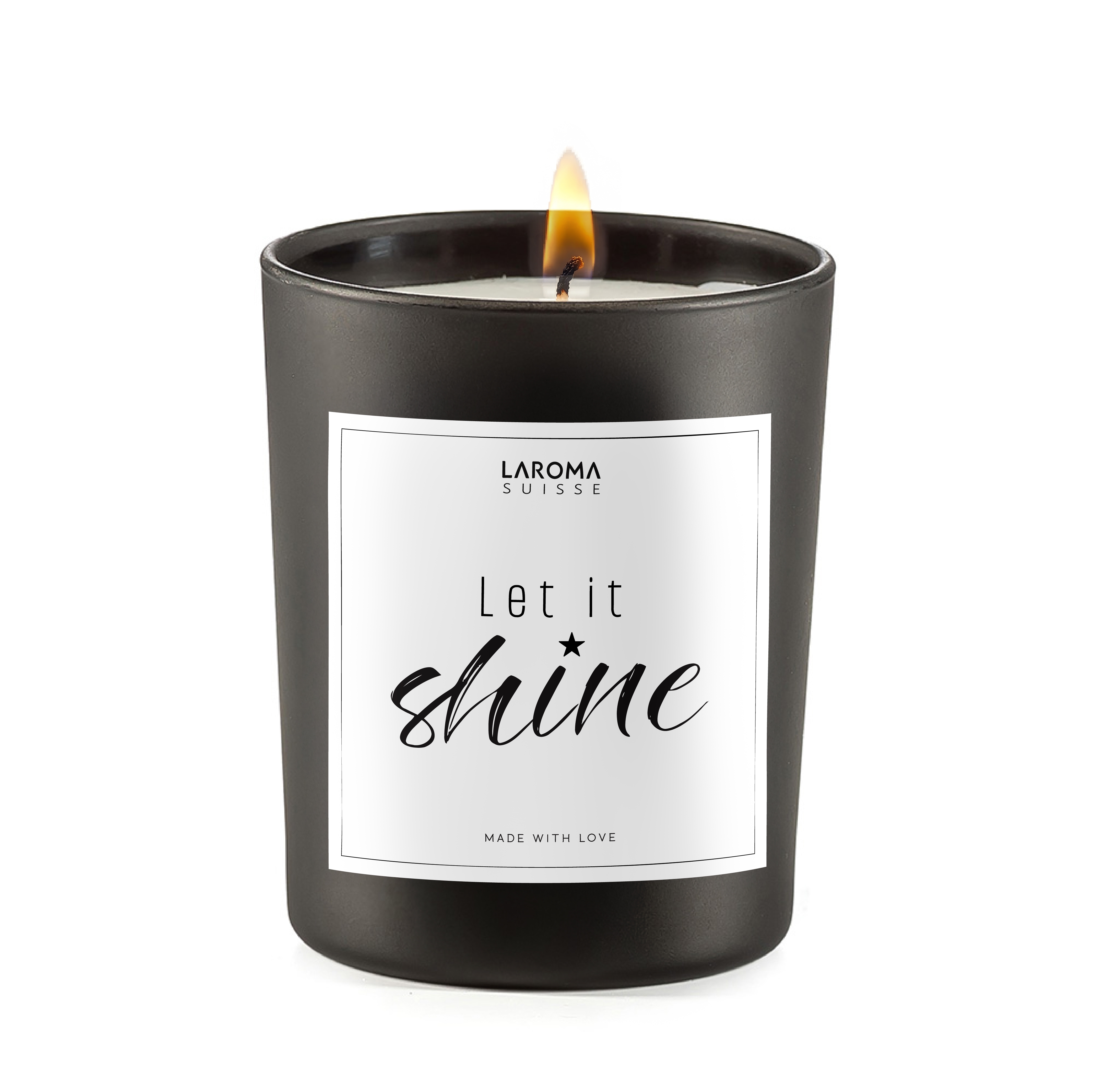 Let it shine Spruchkerze im edlen Glas mattschwarz