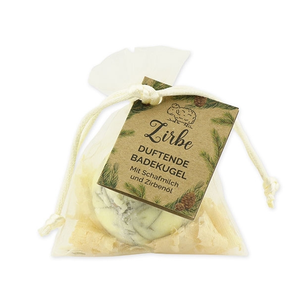 Badebutter-Kugel  Zirbe mit Schafmilch 50g im Organzasackerl "Wohlfühlzeit"