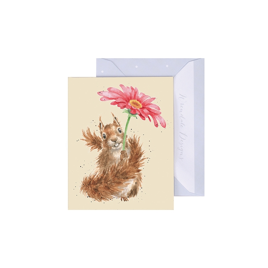Eichhörnchen Geschenkkarte "Flowers Come After Rain" 90 x 75mm Wrendale Designs
