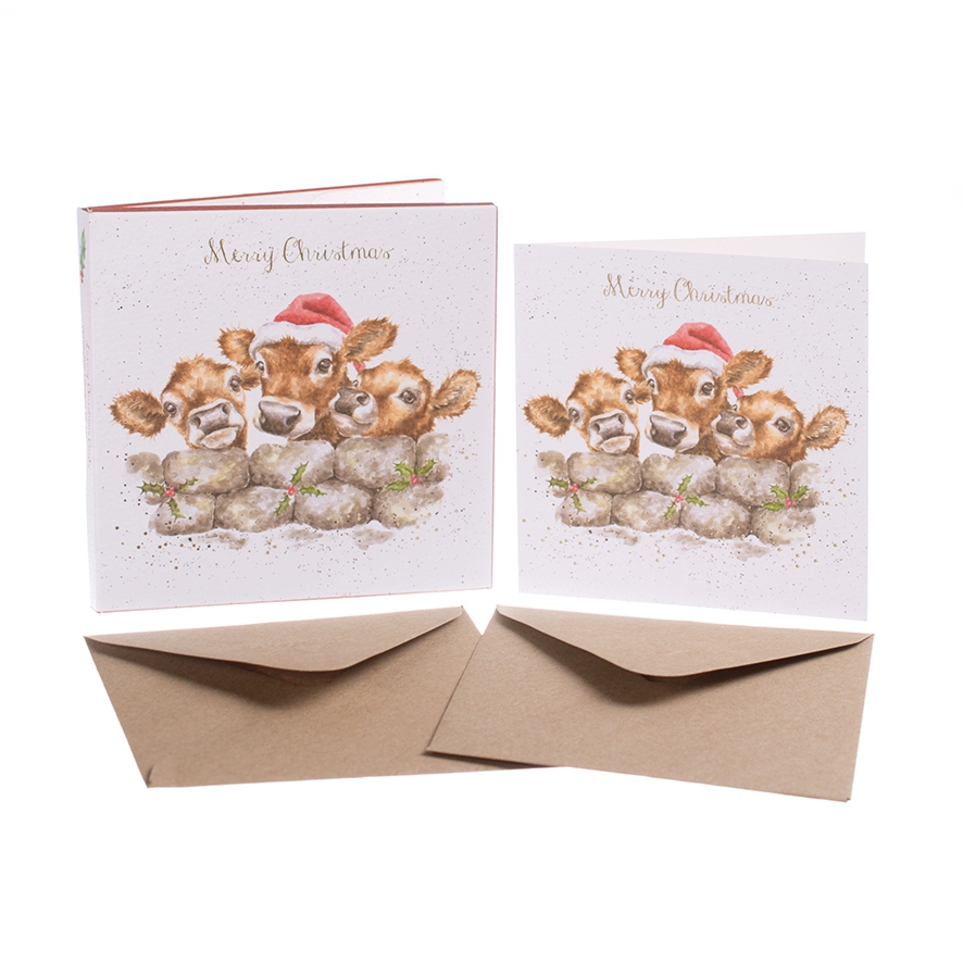 Kälber Weihnachtskarten "Christmas Calves" 120 x 120mm Wrendale Designs