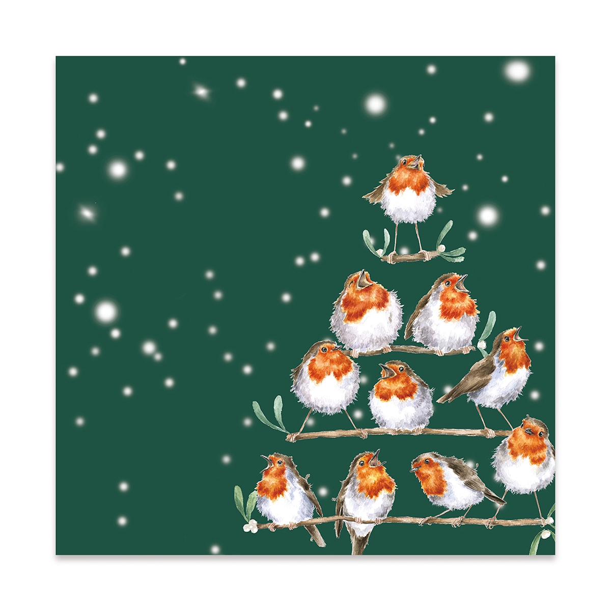 Oiseaux Serviette de Noël "Rockin' Robins" lunch size 33 x 33cm Wrendale Designs