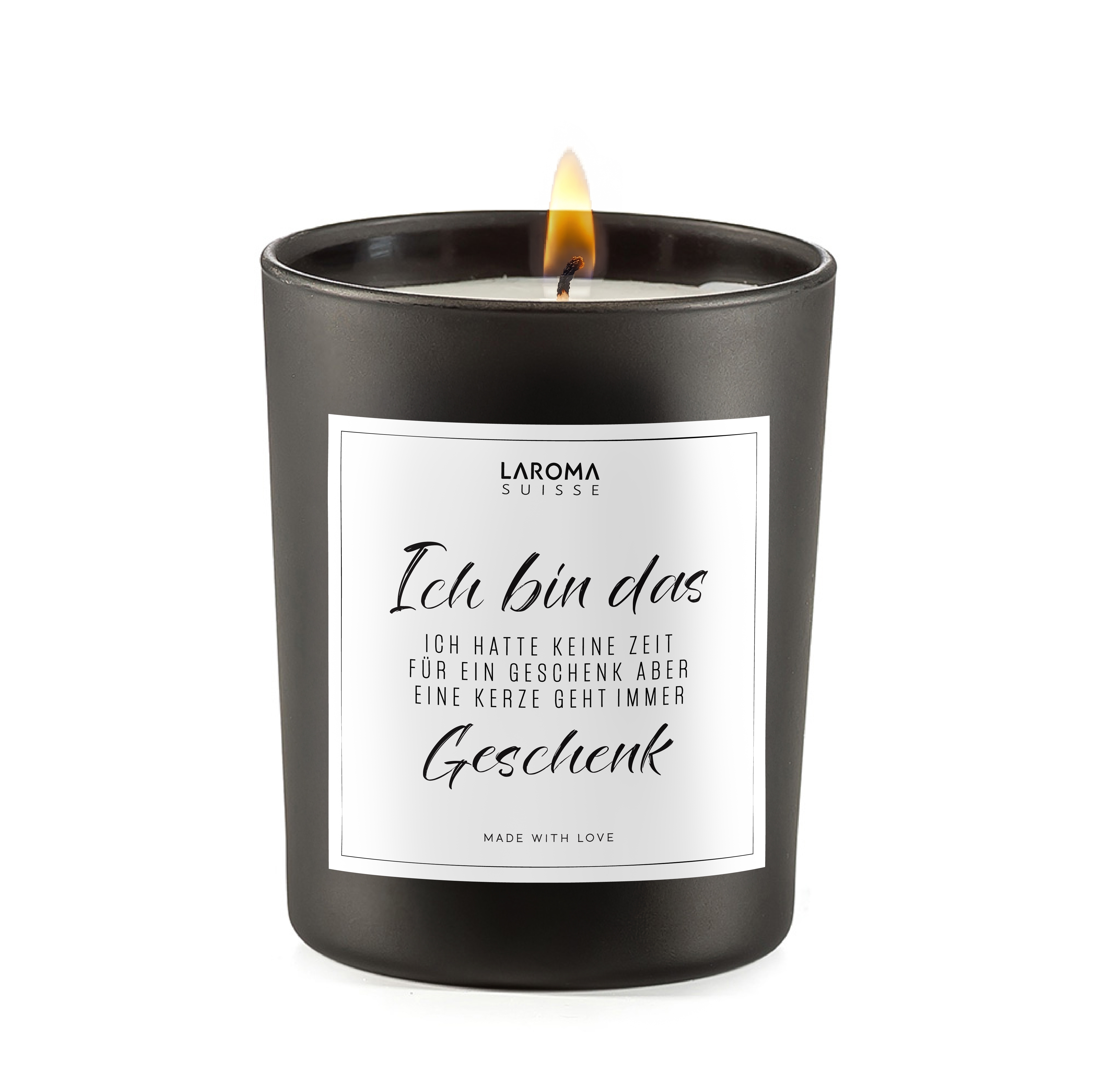 Ich bin das Geschenk Spruchkerze im edlen Glas mattschwarz