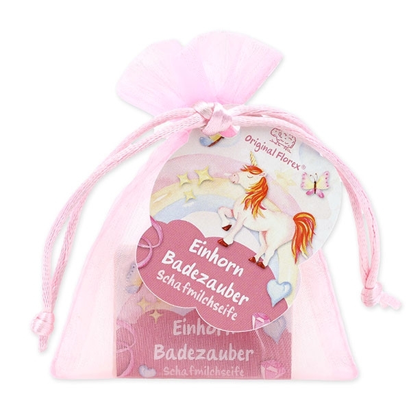 Schafmilchseife eckig 25g im Organzasackerl "Einhorn Badezauber"