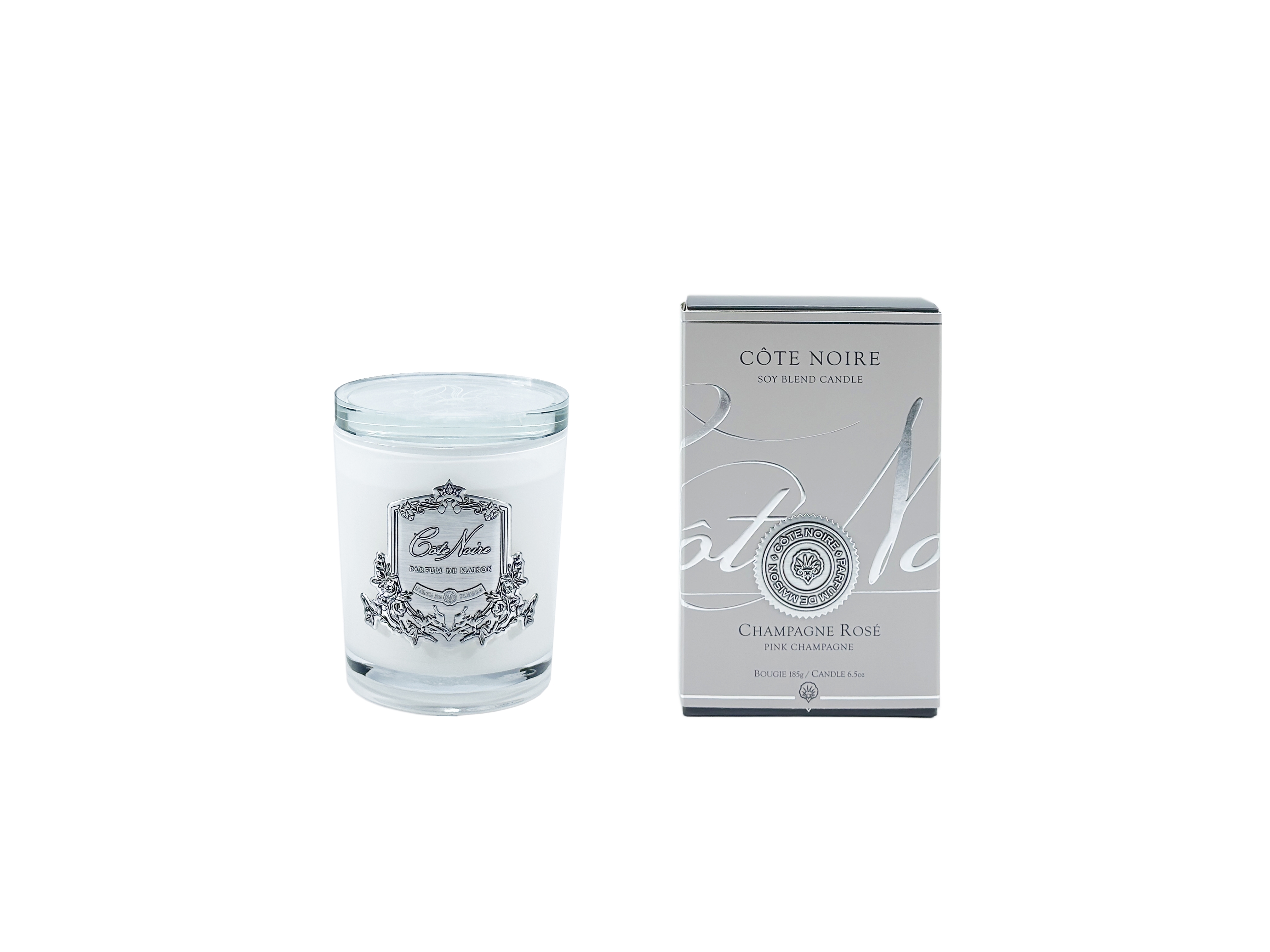 Pink Champgane Candle White & Silver 185g - Côte Noire